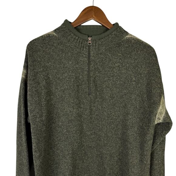 Woolrich Olive Heather Knit 100% Wool 1/4 Zip Pullover Layering Sweater - Picture 3 of 8